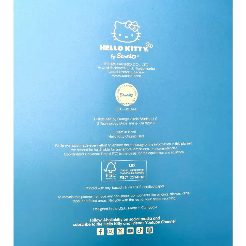 Hello Kitty 2026 Monthly Planner